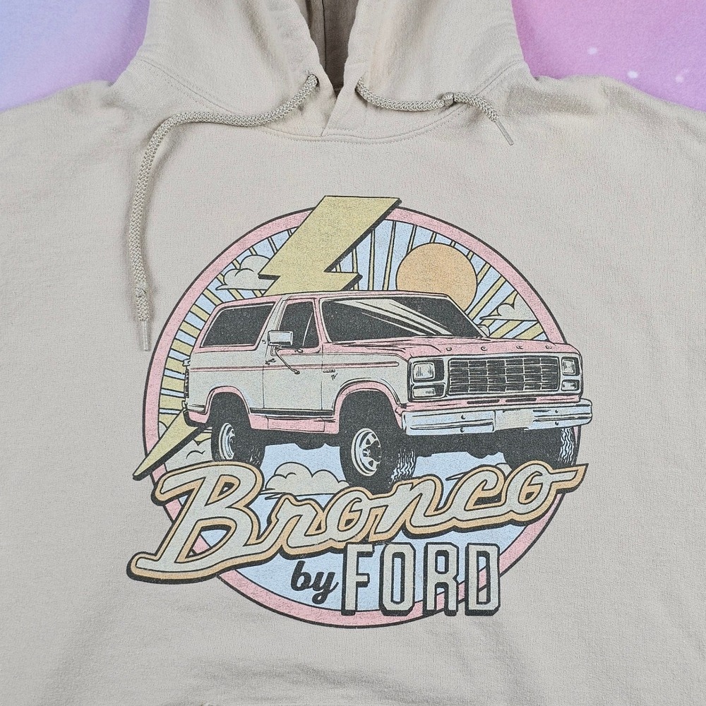 Ford‎ Bronco Hoodie Mens XS Beige Graphic Pullover Sweatshirt Licensed Good - Picture 4 of 7